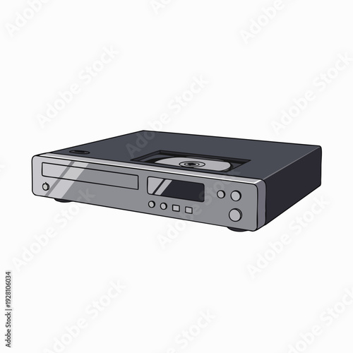 Gray CD player with display and buttons vector illustration audio technology retro electronic device isolated on white background modern home entertainment
