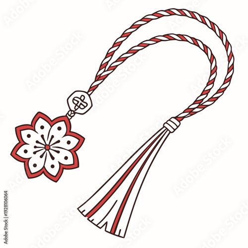 Martisor charm with flower and tassel on braided cord traditional Romanian symbol for spring festival celebration and good luck good wishes