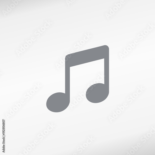 Gray single music note icon for melody composition and musical notation design on light background for isolated graphic use