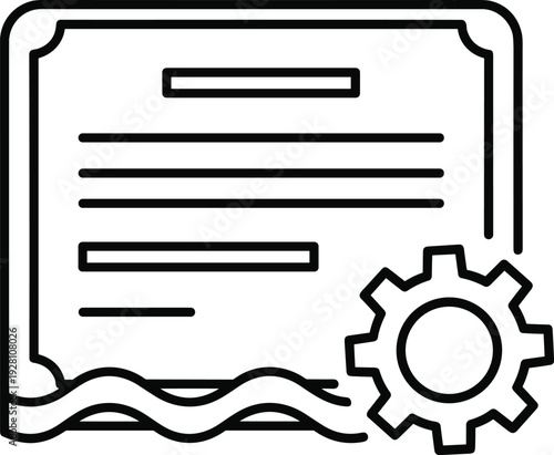 Document, license and gear icon. abstract lineart with cog wheel symbol. creative vector illustration