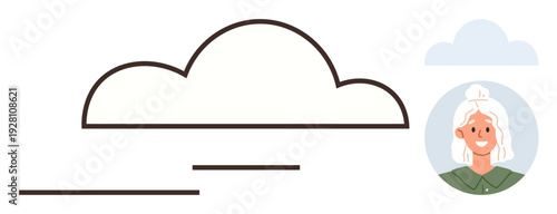 Cloud storage, user profiles, technology, data sharing, networking, online identity. Minimal cloud icon with user avatar. Cloud storage and user profiles theme for digital and tech-related usage