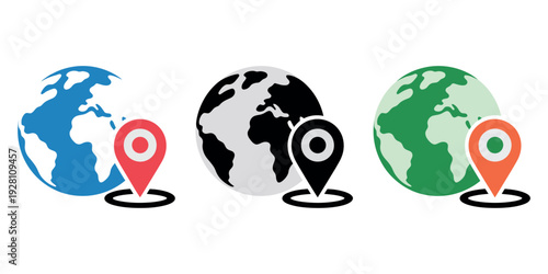 Globe illustration with GPS pin icon for global location concept