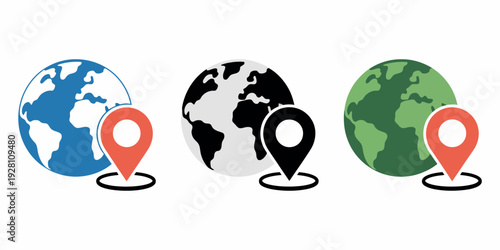 Globe vector illustration featuring GPS pin for navigation and mapping