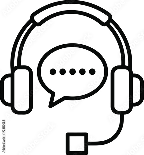 Customer support icon with headset and speech bubble representing online help desk and communication center