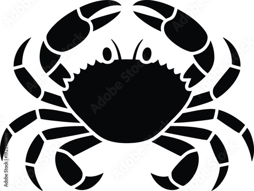A simple black crab icon on a white background with visible claws and eyes.