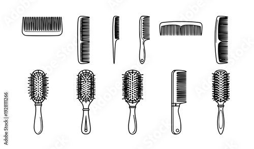 Combs and Hairbrushes Vector Set Different Shapes Hair Styling Tools Collection