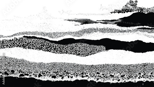 Abstract halftone landscape illustration with wavy lines and dotted texture isolated on transparent background