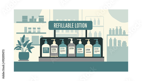 Refillable lotion station with eco-friendly packaging