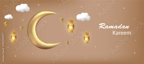 Festive Ramadan Mubarak poster 3D design, vector illustration