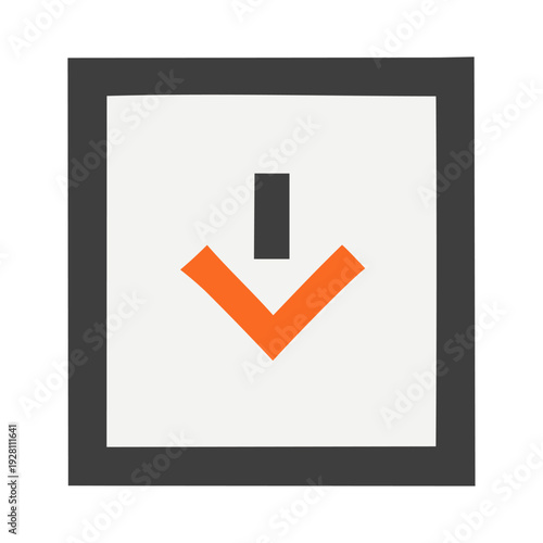 Flat Download Icon with Orange Arrow and Dark Square Border