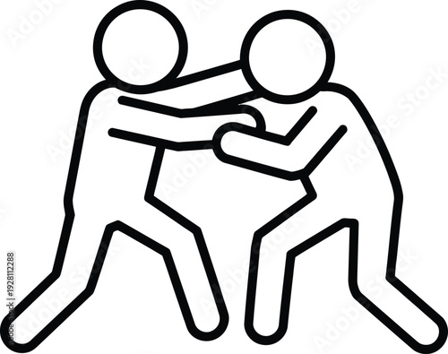 Two stick figures engaged in a physical altercation or struggle together