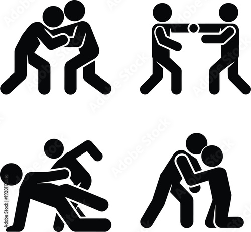 Simple stick figure illustrations depicting various self defense techniques and moves.