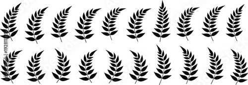 Set of black silhouette laurel wreaths, victory and award symbols on transparent background