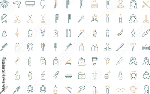 Barbershop and Hairdressing Vector Icon Collection with Hair Tools Professional Styling Equipment Set