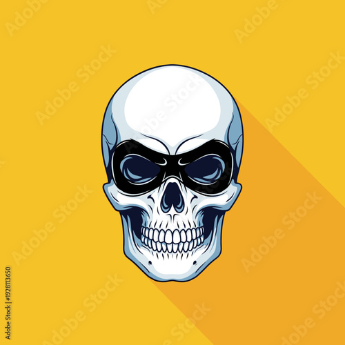 Stylized Skull with Black Mask and Goggles on Yellow Background with Shadow