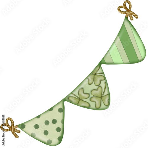 Saint patrick's day elements cute with four leaf clover green leprechaun hat hand drawn decorations illustration set.  for irish festival theme.