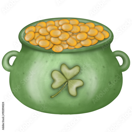 Saint patrick's day elements cute with four leaf clover green leprechaun hat hand drawn decorations illustration set.  for irish festival theme.