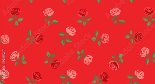 Illustration of roses and leaves on red background viewed from above, Whisk eps file reference 86a0c50cd274f8b930f480caa62aac4fdr