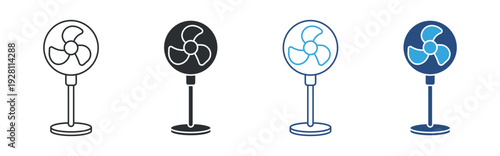 Electric fan icon set, cooling ventilation symbol, home appliance vector illustration