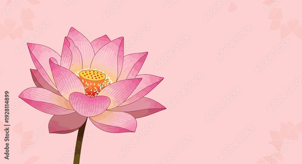 Obraz premium Beautiful pink lotus flower on a soft pink background viewed from the front in a serene environment