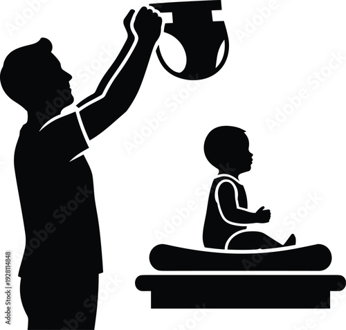 Pediatric Medical Examination Silhouette Illustration Featuring Doctor Performing X Ray Scan on Child Representing Healthcare Diagnosis and Hospital Radiology Concept