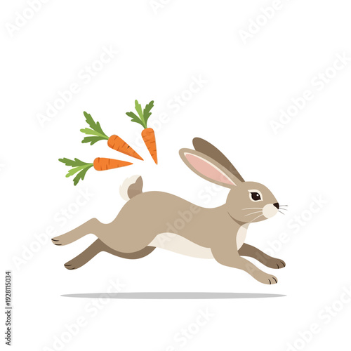 Rabbit Running Fast with Carrots Flying Behind