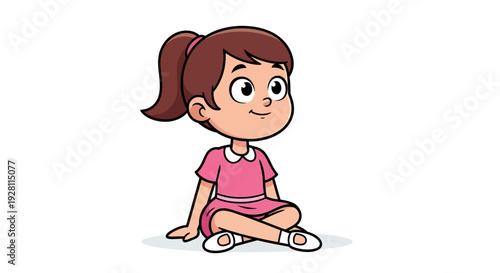 A young girl sitting on the floor with a happy expression, illustration of a child in a relaxed pose