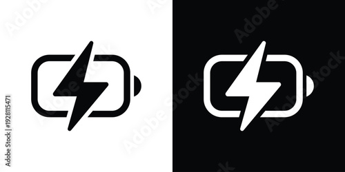 Horizontal battery icon with a bold lightning strike. Design represents quick charge technology, fast power delivery, and high-performance energy storage for tech hardware.