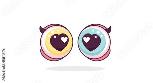 Cartoon Eyes with Devil and Heart Symbols.