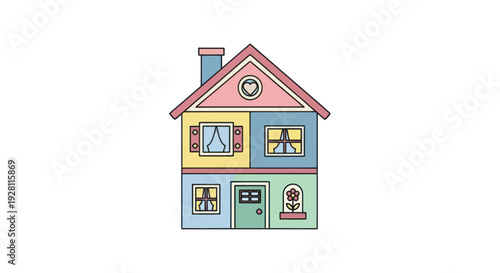 Colorful Cartoon House Illustration with Chimney.