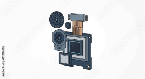 Smartphone Camera Module with Lens and Flash.