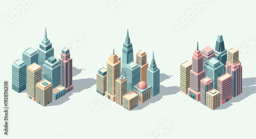 Isometric City Skyscrapers 3D Model Buildings.