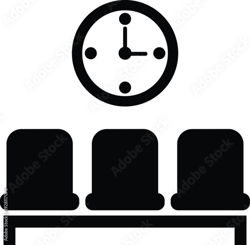 Waiting area room with wall clock seats