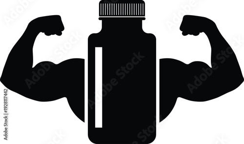 Bottle with strong muscles silhouette