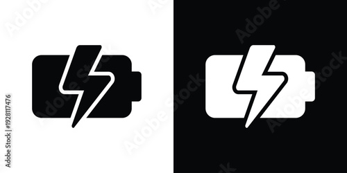 Horizontal battery icon with a bold lightning strike. Design represents quick charge technology, fast power delivery, and high-performance energy storage for tech hardware.