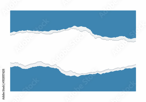Torn blue paper strips with white ripped edges isolated on a plain background, symbolizing division or separation