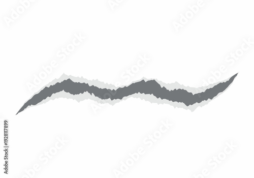 A ripped paper effect with torn edges and a rough texture, showcasing a jagged line across a white background with a shadow