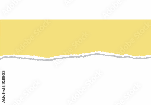 Torn paper background with rough, jagged edges, showcasing a vibrant yellow segment atop a clean white backdrop for creative design elements