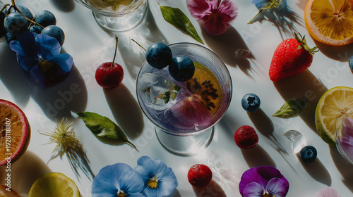 Cocktail, top view of fruit and fruit composition