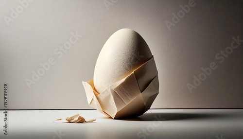 White egg emerging from origami paper wrapping