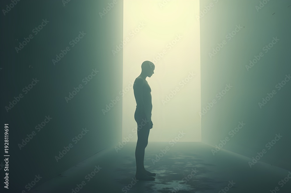 Obraz premium Figure Standing in Light of an Open Doorway