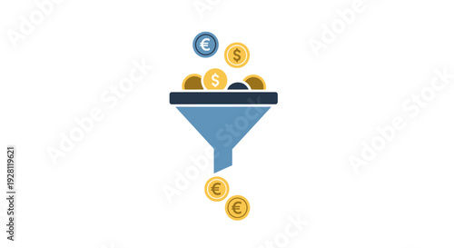 Funnel with coins flowing through it.