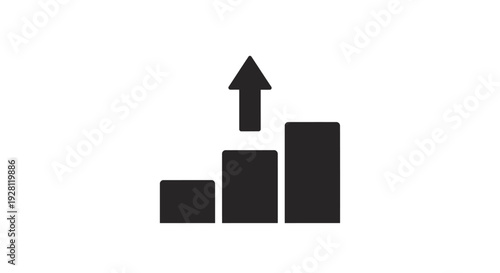 Black bar graph with upward arrow.