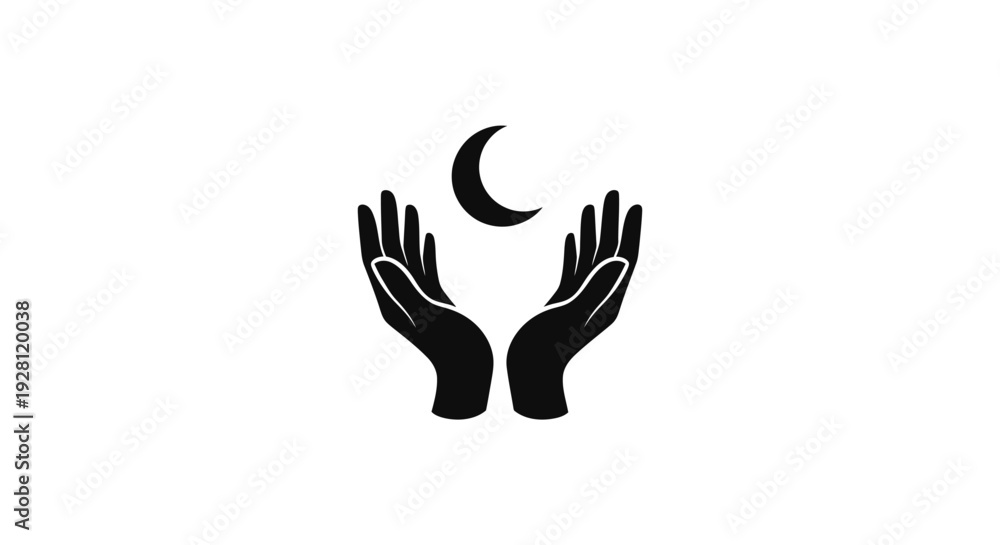 Obraz premium Black hands reaching for crescent moon.