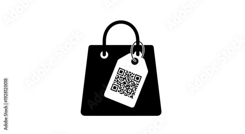 Black Handbag with QR Code Tag.