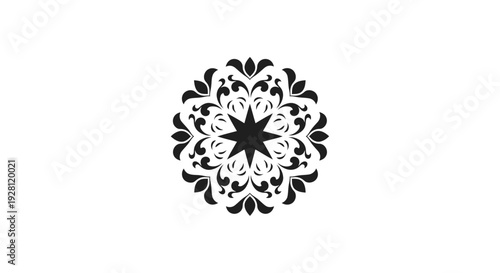 Black Floral Mandala Design Element Isolated.