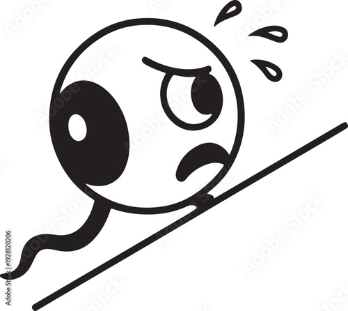 Eyeball rolling uphill against gravity sweat drops, determined gaze silliness