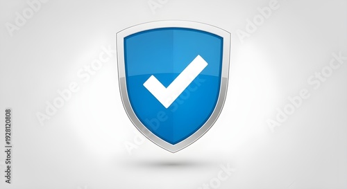 Wallpaper Mural This image displays a glossy blue shield with a silver border and a white check mark at its center, set against a light gradient background to represent protection, safety, and verification. Torontodigital.ca