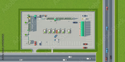 Truck Parking Lot Top View – Logistics Center Vector Illustration