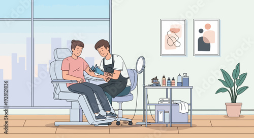 Dentist Examining Patient in Dental Chair.